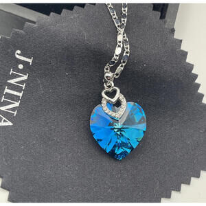 J Nina Swarovski® SC925 Sparkling Heart Pendant Necklace Bermuda Blue Crystal
